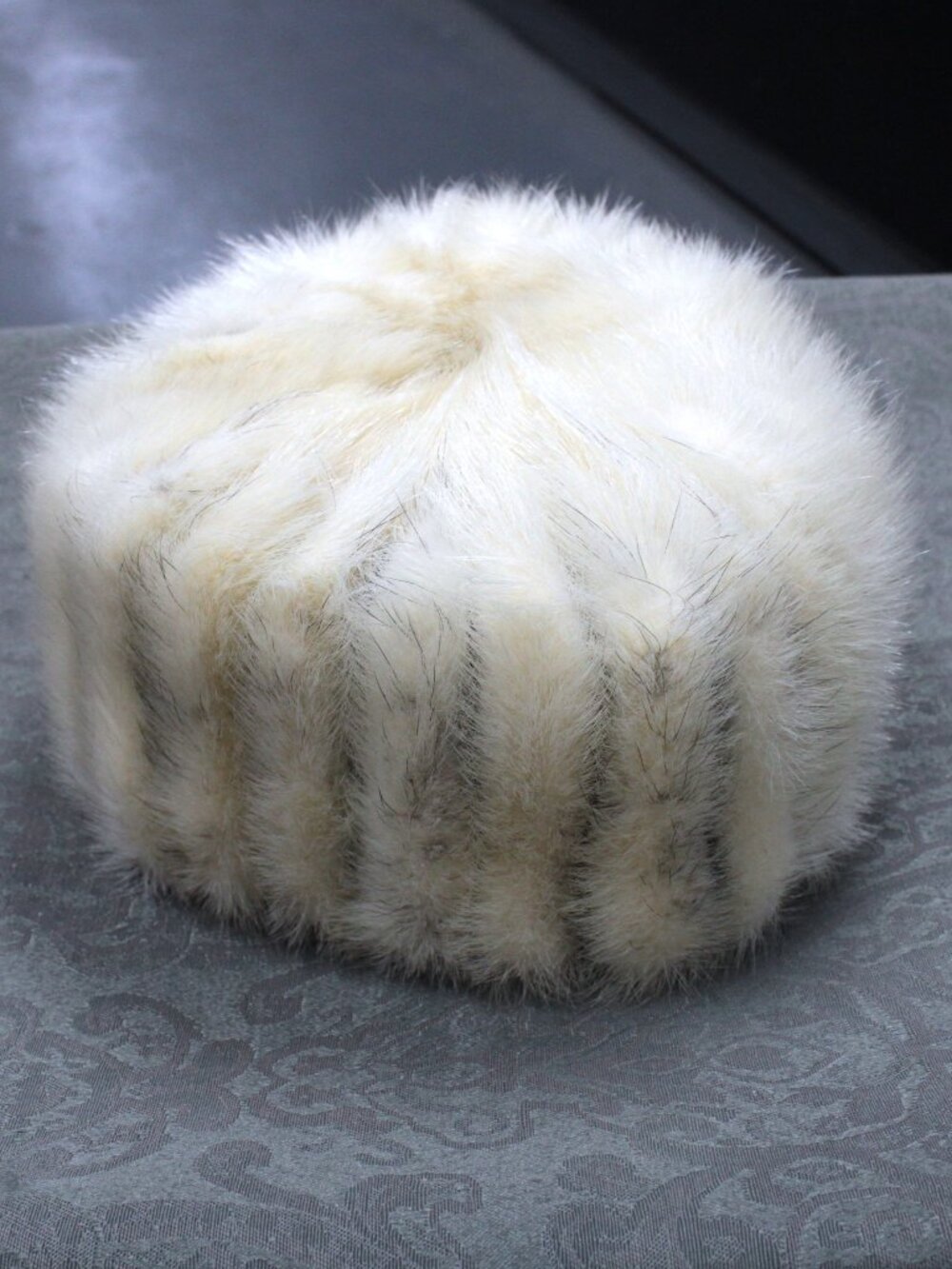 Vintage white/cream mink hat with black accents